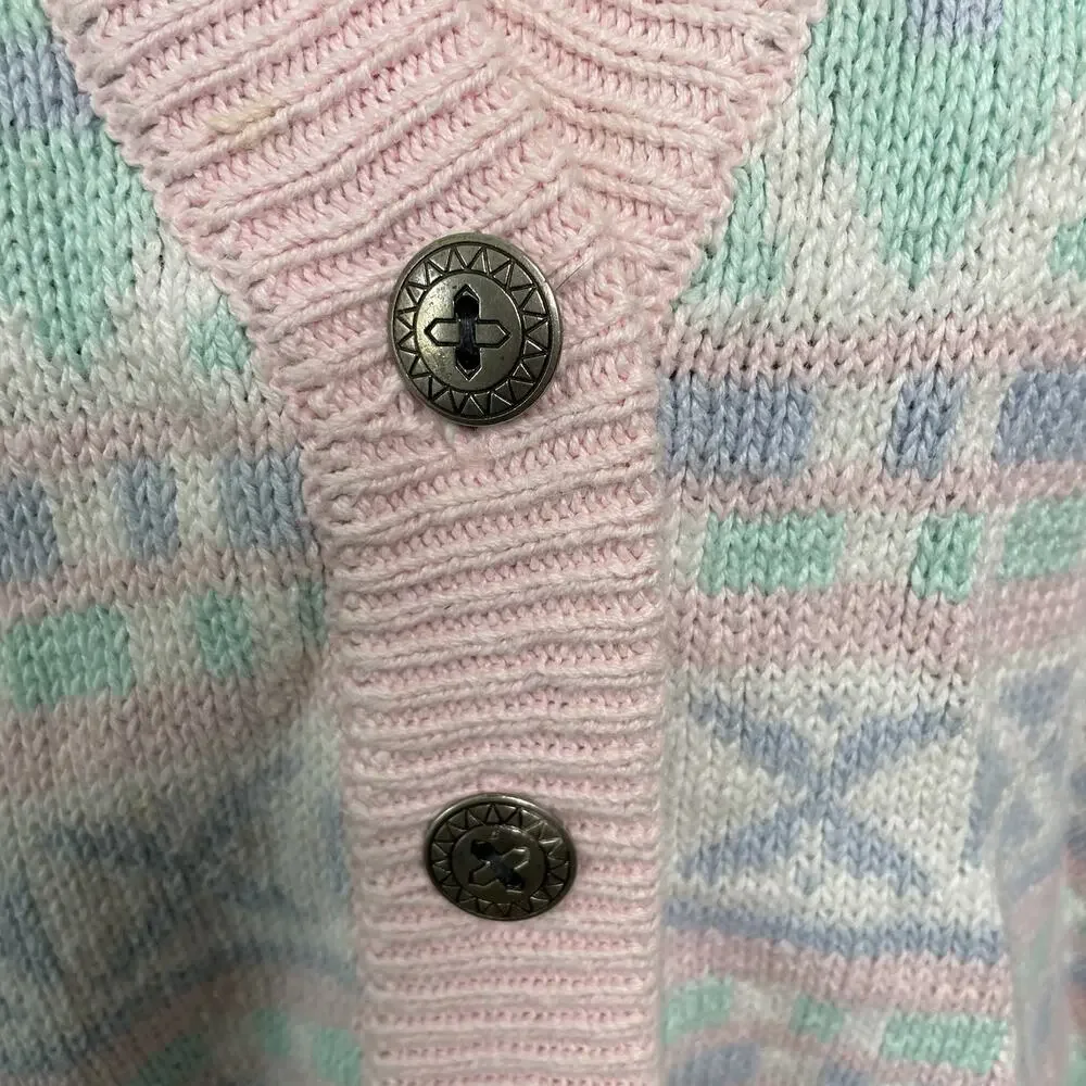 VTG Middlebrook Park V-Neck Button Up Knit Cardigan Sweater 90s Granny Pastel M‎